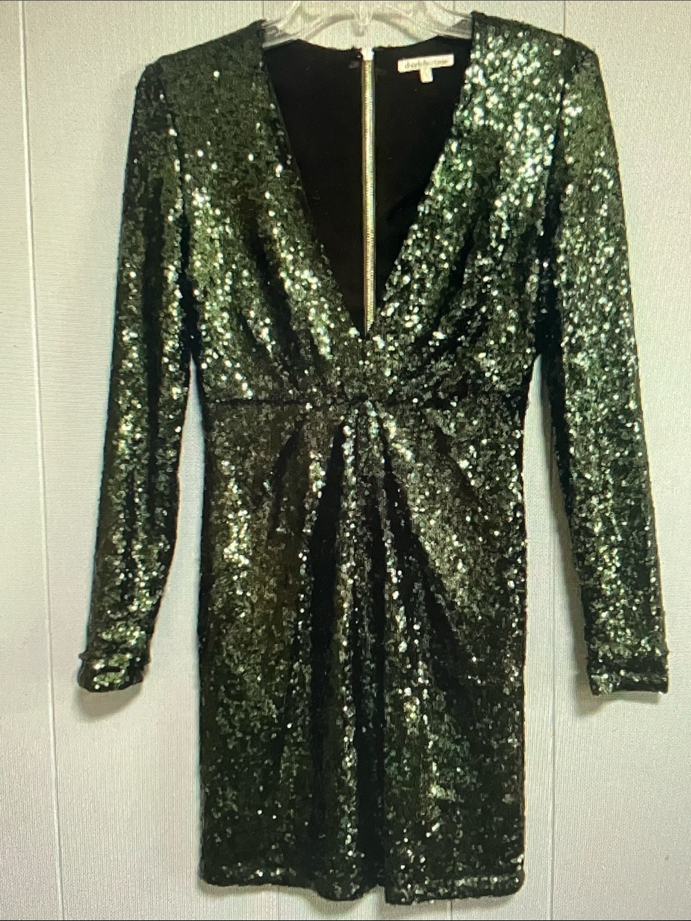 Charlotte Russe Dark Green Sequin Twist-Front Long Sleeve Dress